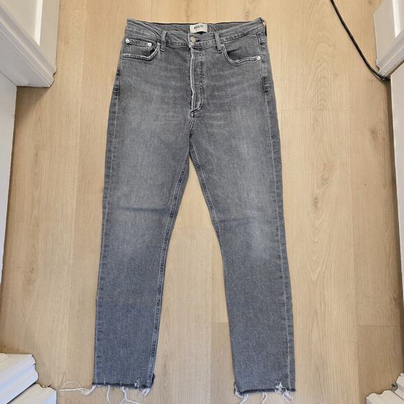AGOLDE Gray High Rise Slim Fit Raw Hem Crop Stretch Casual Nico Jeans Size 30 - Picture 2 of 9